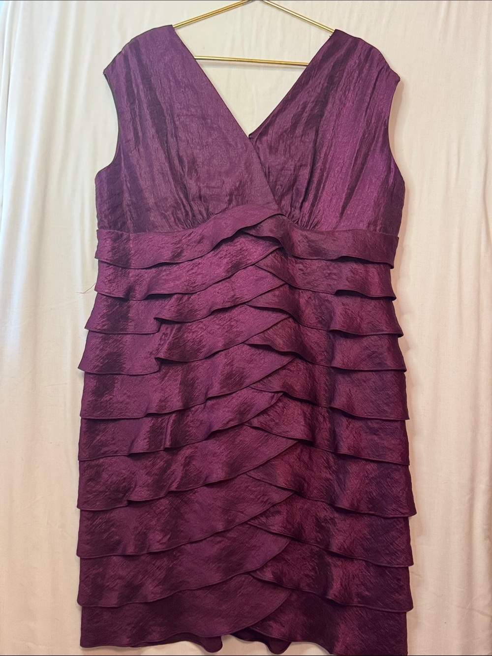 dressbarn Purple Sleeveless Tiered V-Neck Dress